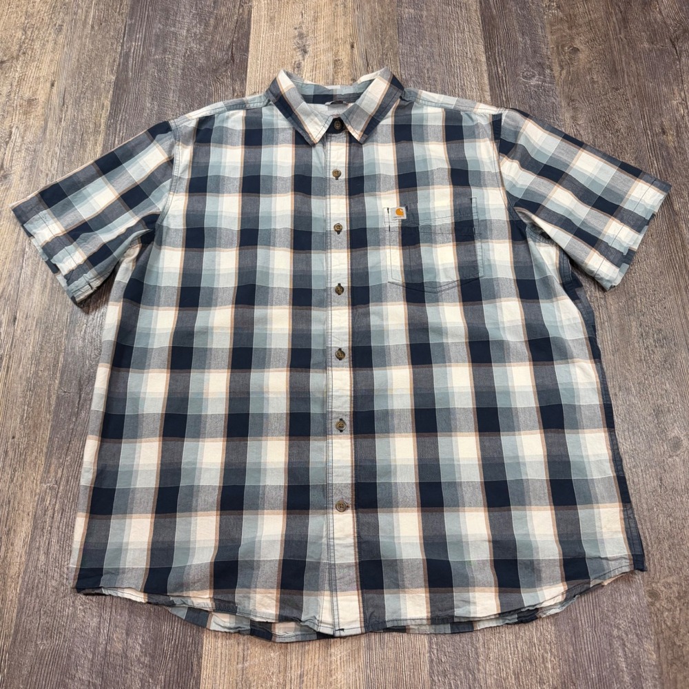 Carhartt Button Down Shirt Men XL Plaid Relaxed Fit Short Sleeve Lightweight